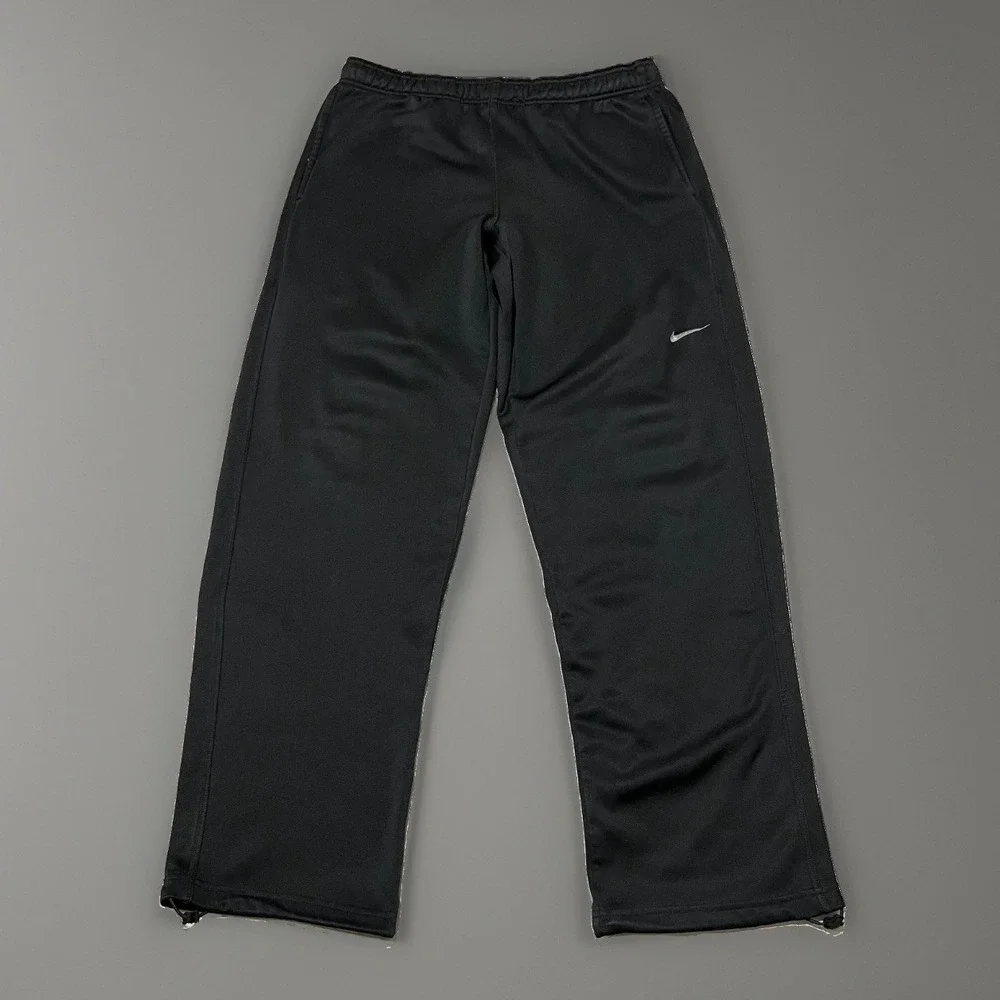 Nike Mens Black Grey Logo Elastic Waist Therma-Fit Gym Training Sweatpants L